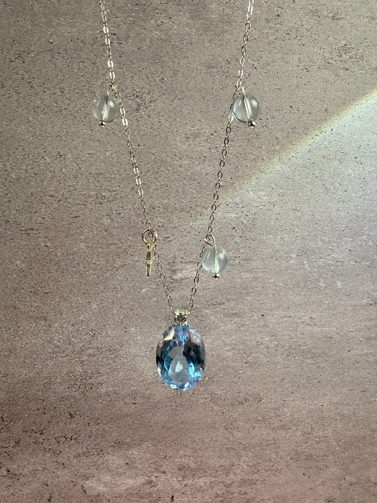 Natural Blue Topaz and Silver Necklace