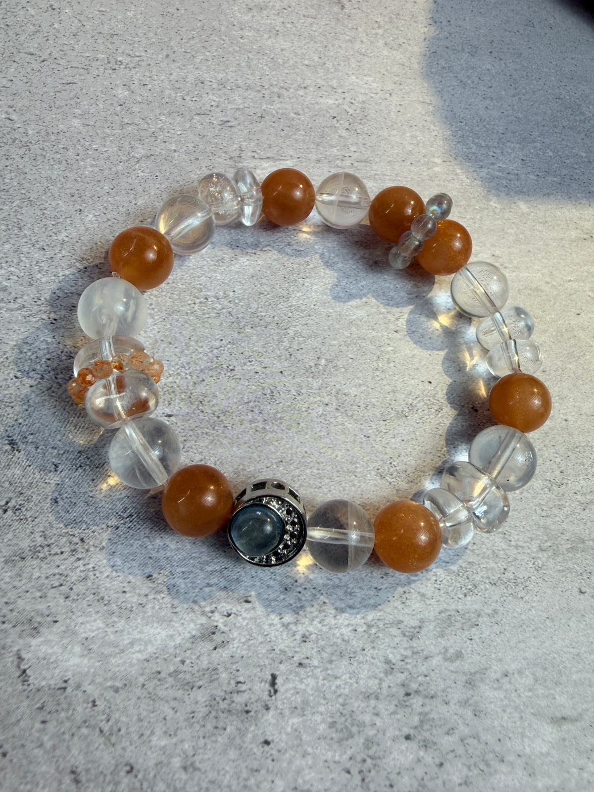 Orange Moonstone and White Crystal Bracelet
