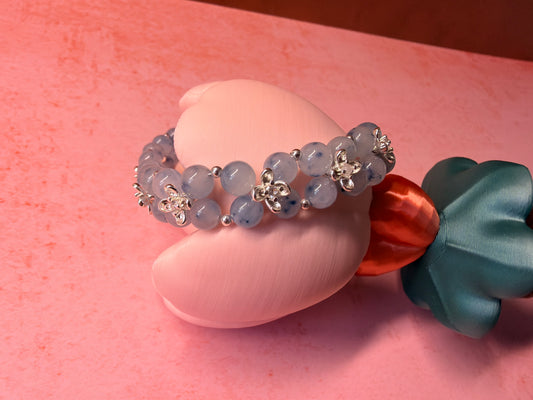 Blue rabbit fur-effect woven bracelet
