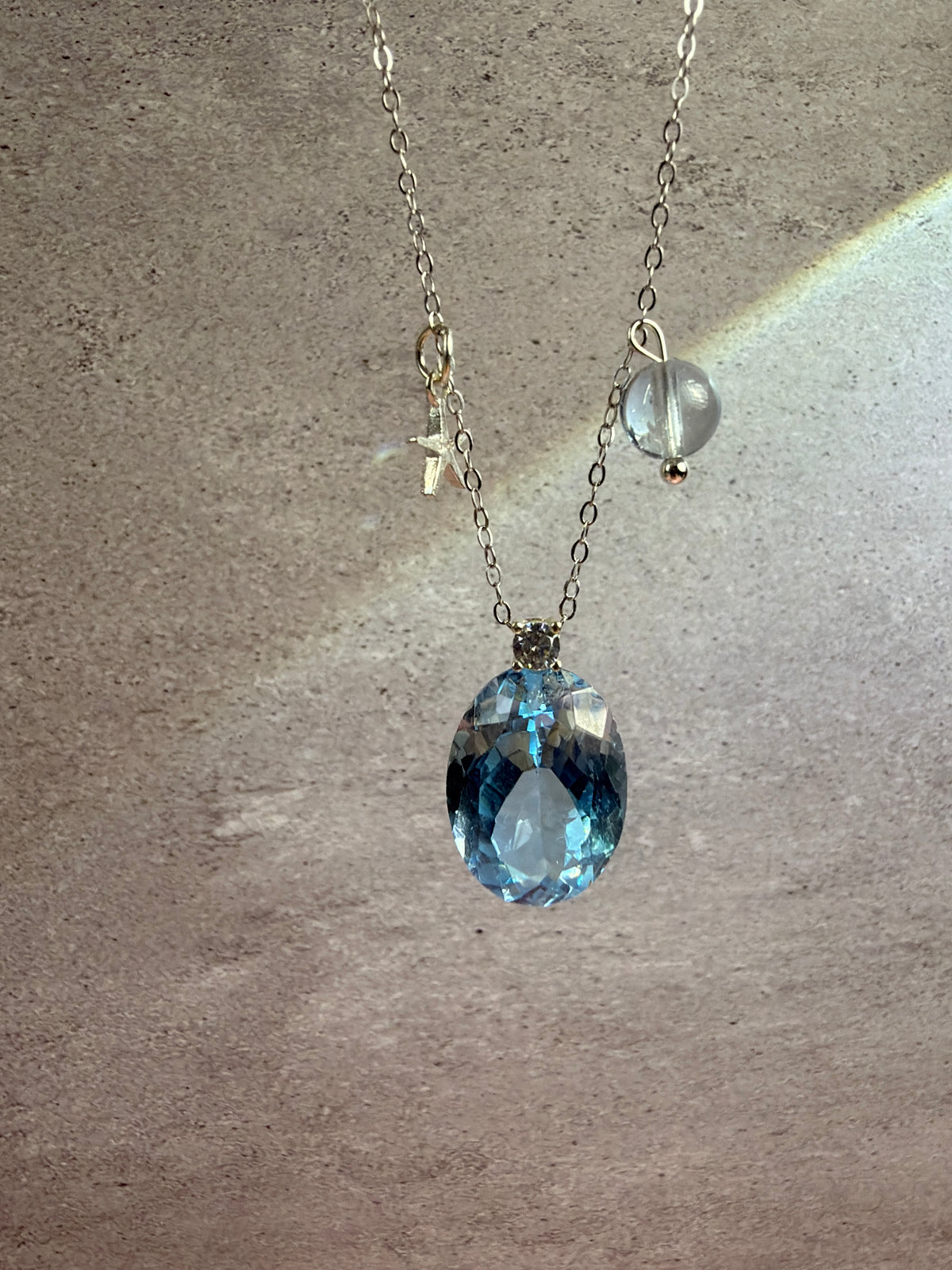 Natural Blue Topaz and Silver Necklace