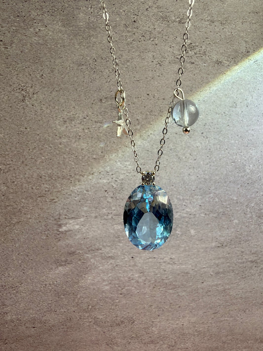 Natural Blue Topaz and Silver Necklace