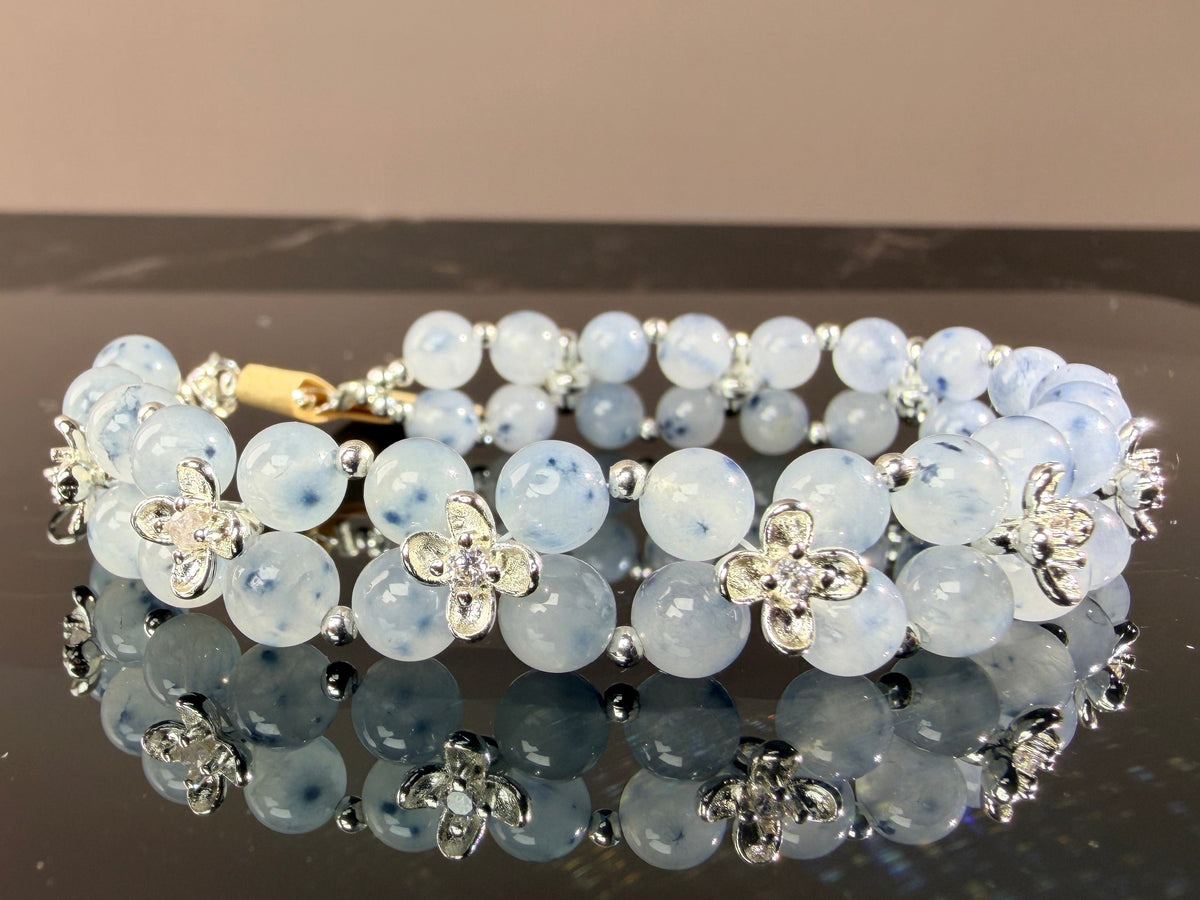 Blue rabbit fur-effect woven bracelet