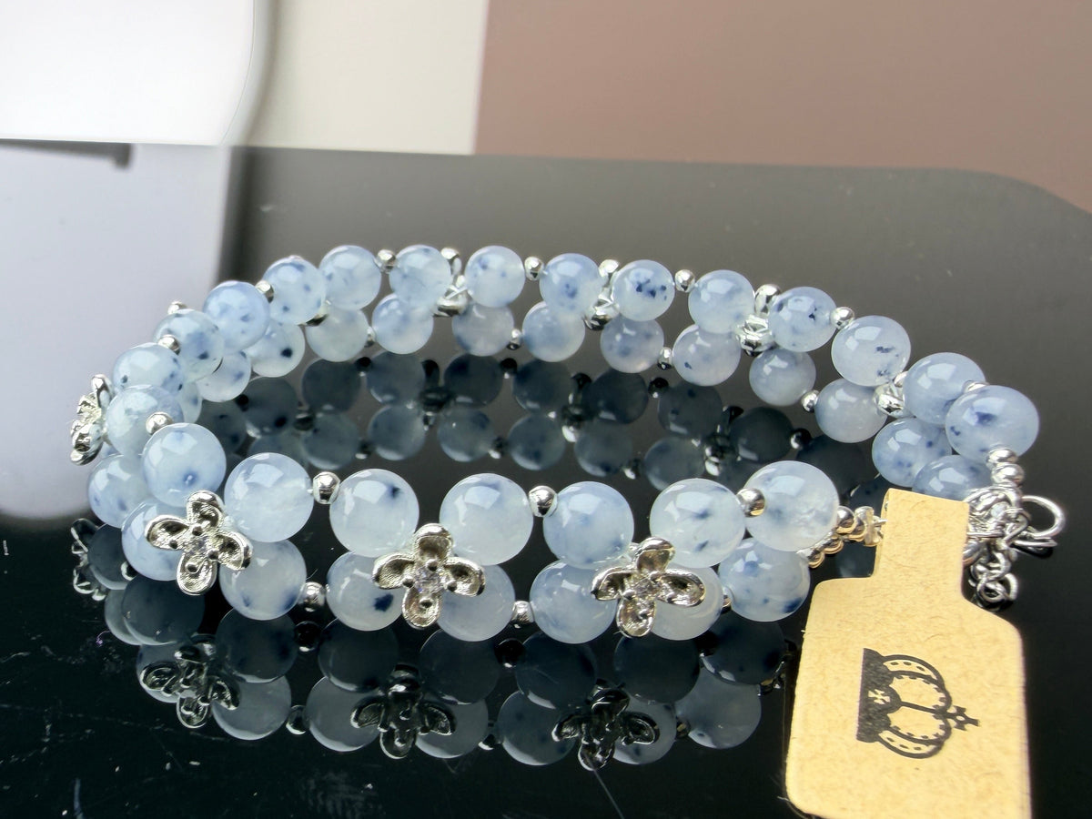 Blue rabbit fur-effect woven bracelet