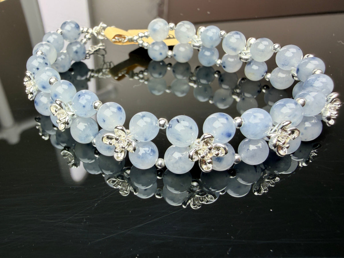 Blue rabbit fur-effect woven bracelet
