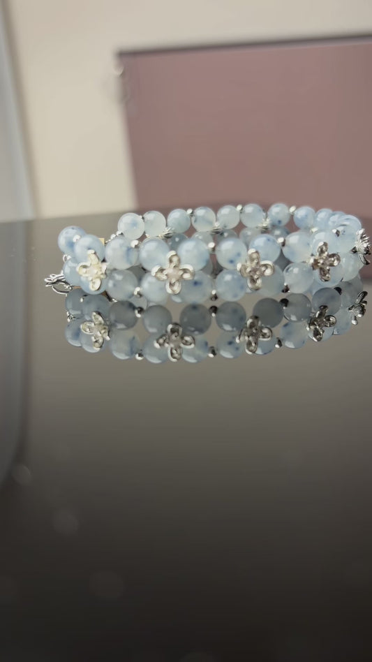 Blue rabbit fur-effect woven bracelet